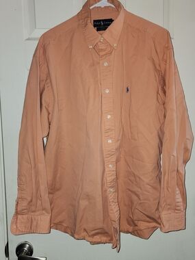 Ralph Lauren Peach Button-Down Shirt with Navy Logo